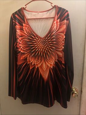 Women's Long-Sleeve V-Neck Graphic Top - Orange Burst